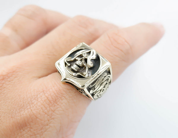 Hooded Skull Ring Gothic Men Death Santa Muerte for Men Women Brass Jewelry Size 6-15