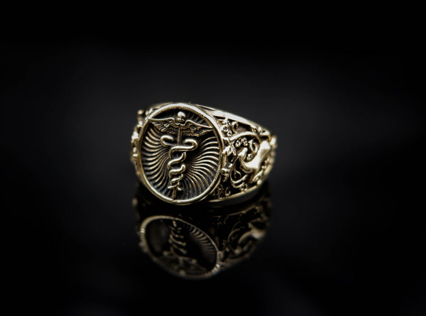 Caduceus Ring for Men Women Medical Emergency Alert Brass Jewelry Size 6-15 Br-366