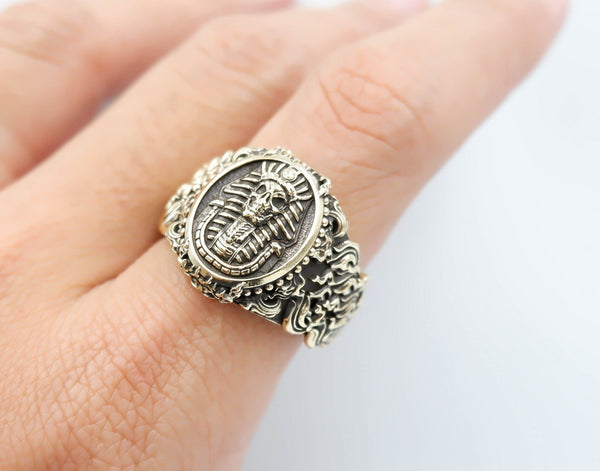 Egyptian Pharaoh Skull Ring Gothic Biker Amulet Brass Jewelry Size 6-15