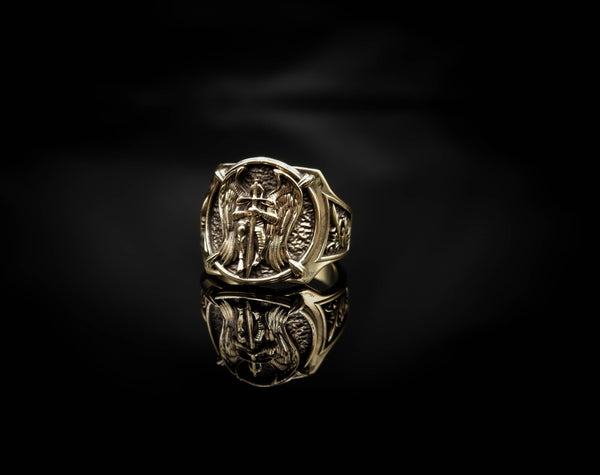 St Michael Ring for Men Archangel Michael Catholic Brass Jewelry Size 6-15 Br-411