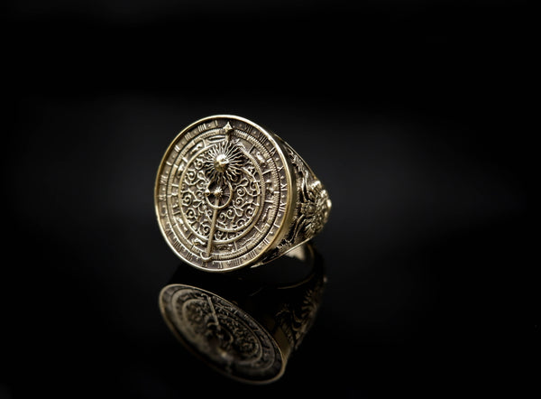 Astronomical Clock Ring for Men Women Zodiac Gothic Mayan Brass Jewelry Size 6-15 Br-369