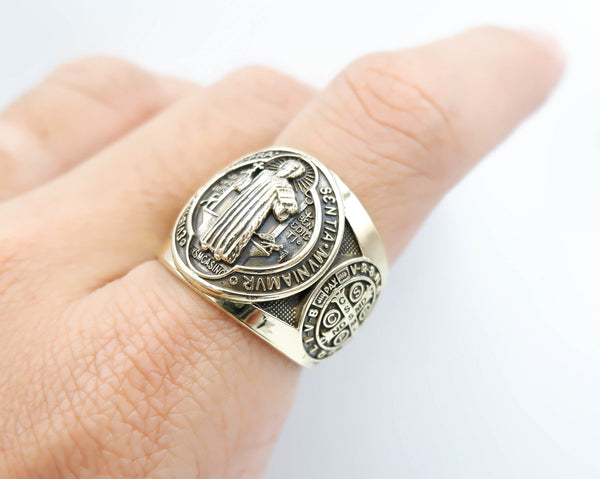 Saint Benedict Ring Exorcism Christian Brass Jewelry Size 6-15