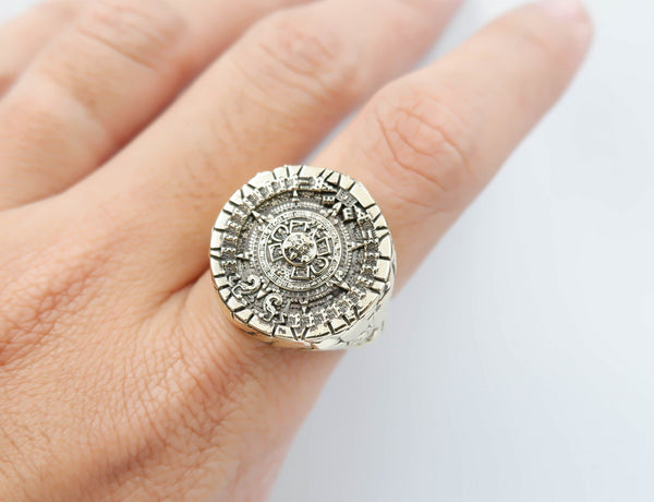 Aztec Mayan Calendar Ring for Men Sun Brass Jewelry Size 6-15