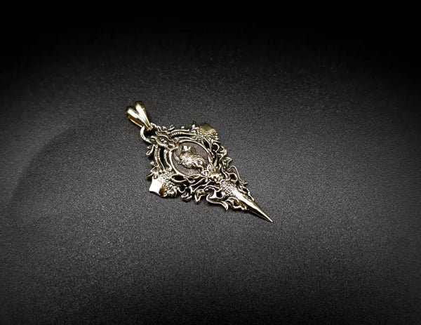 Howling Wolf on Crescent Moon Pendant Animal Wolf Brass Jewelry BR-455