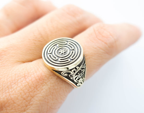 Wheel of Hecate Ring Mens Amulet Jewelry Brass Jewelry Size 6-15