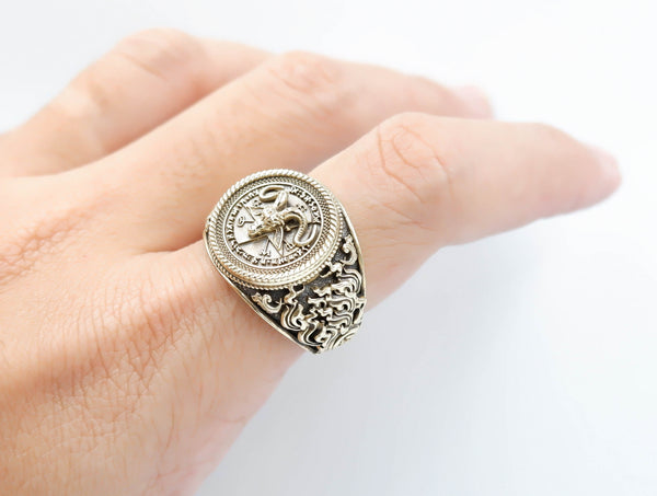 Pentagram Satanic Baphomet Goat Head Rings Leviathan Cross Satan Demon Devil Lucifer Brass Jewelry Size 6-15
