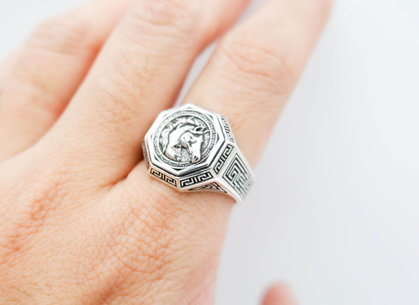 Men's Silver Horse Head Ring Horse Animal Silver Jewelry for Mens Women 925 Sterling Silver Size 6-15