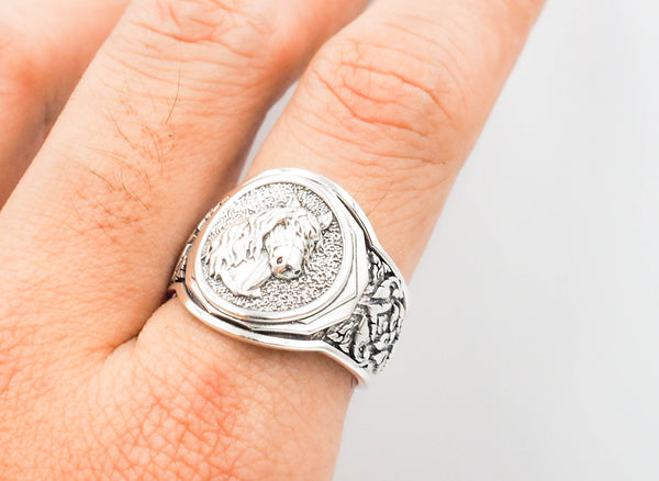 Men's Silver Horse Head Ring, Mens Horse Ring Animal Silver Jewelry 925 Sterling Silver Size 6-15