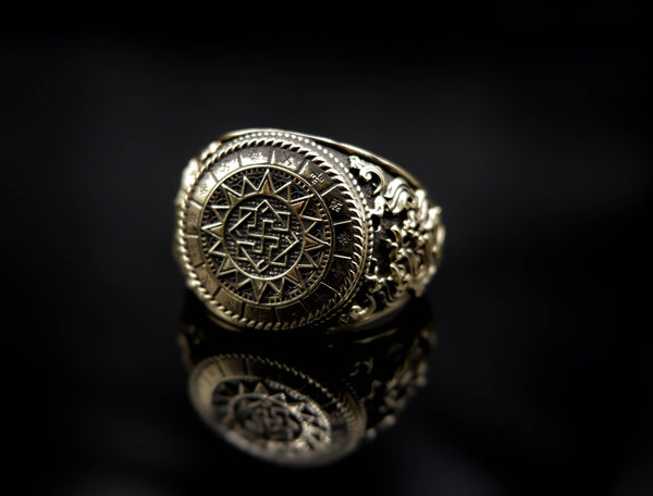 Valkyrie Ring with Slavic Pagan for Men Women Norse Nordic Viking Brass Jewelry Size 6-15 Br-374
