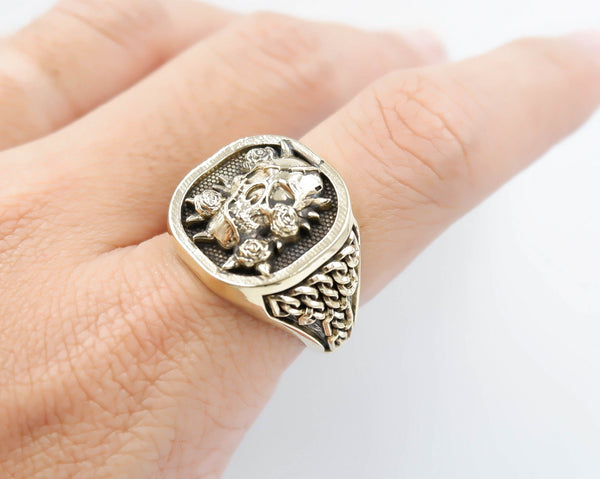 Rose Skull Ring Gothic Halloween Skulls for Men Women Brass Jewelry Size 6-15