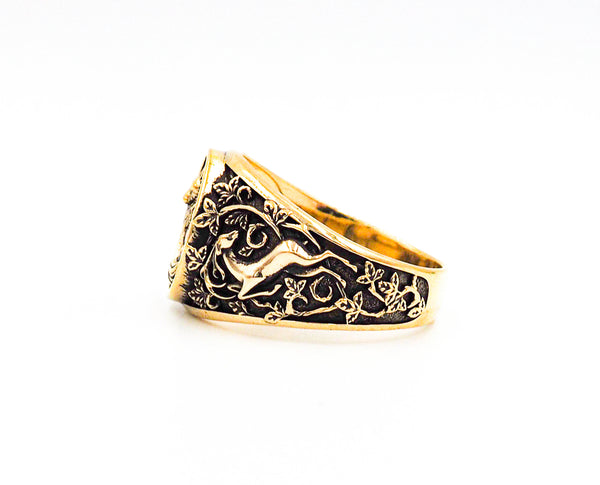 Men's Fox Ring Animal Brass Jewelry Size 6-15