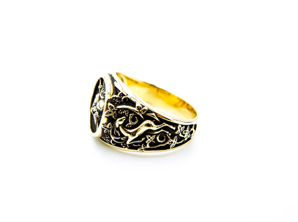 Sacred Heart Ring with Flower Sword for Men Woman Anniversary Brass Jewelry Size 6-15