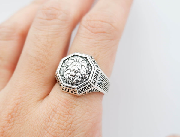 Men's Silver Lion Head Ring Animal Silver Jewelry for Mens Women 925 Sterling Silver Size 6-15