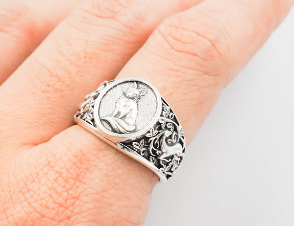 Men's Silver Fox Ring Animal Silver Jewelry 925 Sterling Silver Size 6-15
