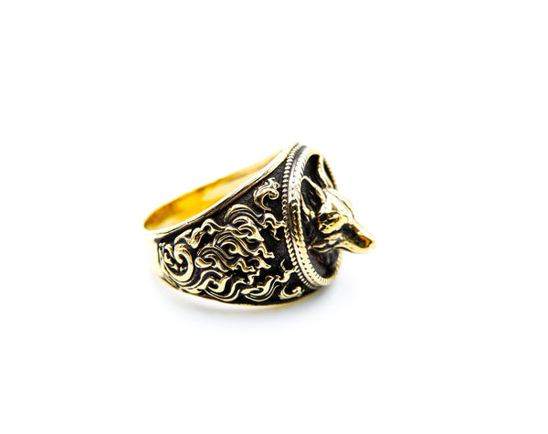 Fox Head Animal Biker Ring Gothic Punk Brass Jewelry Size 6-15