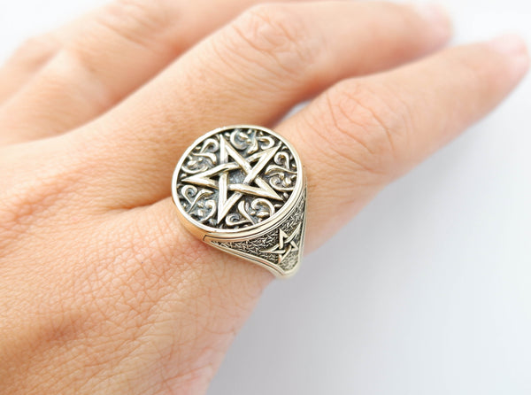 Pentagram Amulet Pentacle Star Ring for Women Men Gothic Biker Punk Brass Jewelry Size 6-15