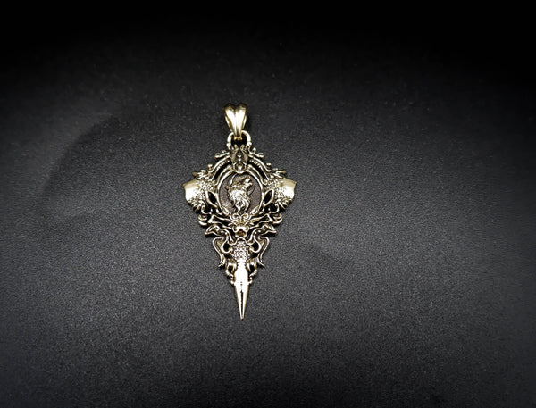 Howling Wolf on Crescent Moon Pendant Animal Wolf Brass Jewelry BR-455