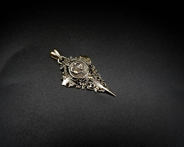 Twin Dragon Heart Pendant Gothic Viking Norse Fantasy Brass Jewelry BR-454