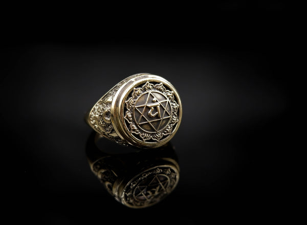 Anahata Chakra Ring for Men Women Mandala Yoga Brass Jewelry Size 6-15 Br-376