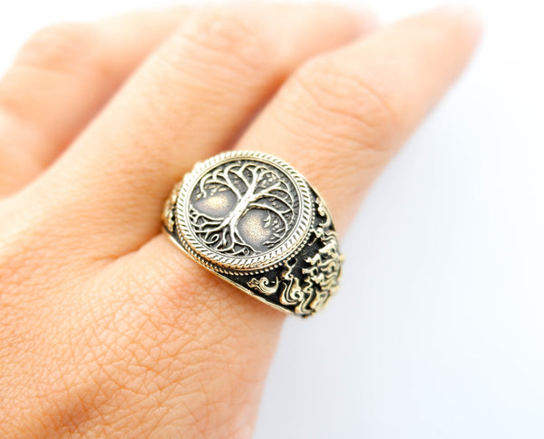 Tree of Life Ring for Mens Women Biker Gothic Brass Jewelry Size 6-15