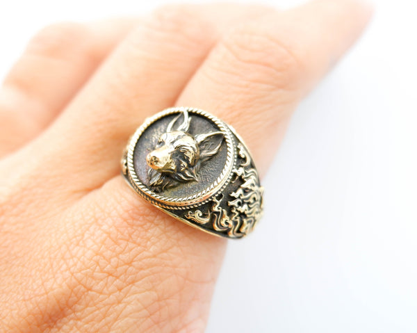 Fox Head Animal Biker Ring Gothic Punk Brass Jewelry Size 6-15