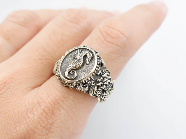 Sea Horse Ring Gothic Men Animal Ocean Brass Jewelry Size 6-15