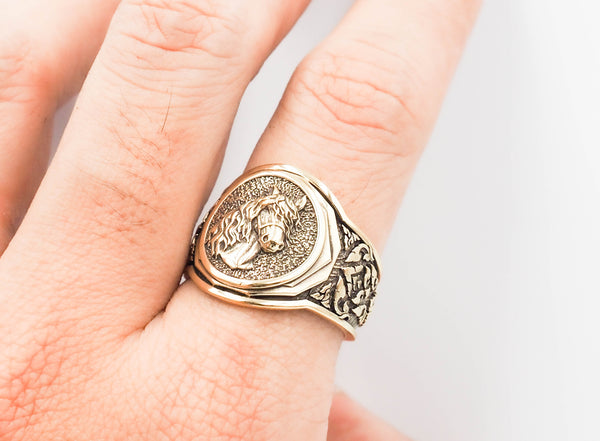 Men's Horse Head Ring, Mens Horse Ring Animal Brass Jewelry Size 6-15