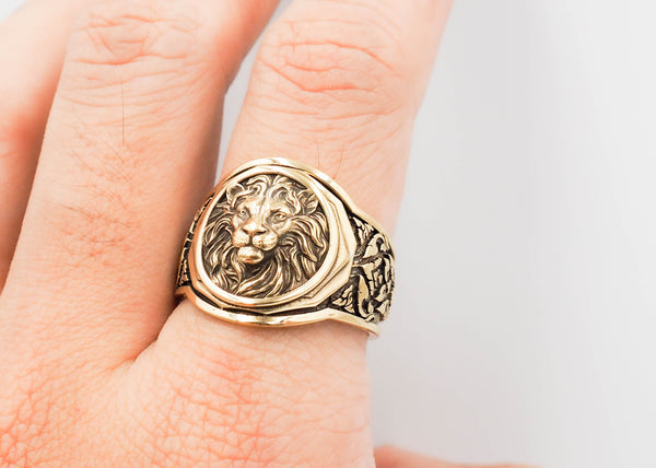 Men's Lion Head Ring, Mens Lion Ring Animal Brass Jewelry Size 6-15