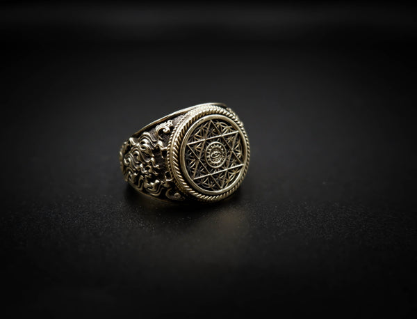 Flower Of Life Ring Pentacle Christian Pentagram for Men Women Brass Jewelry Size 6-15 Br-354