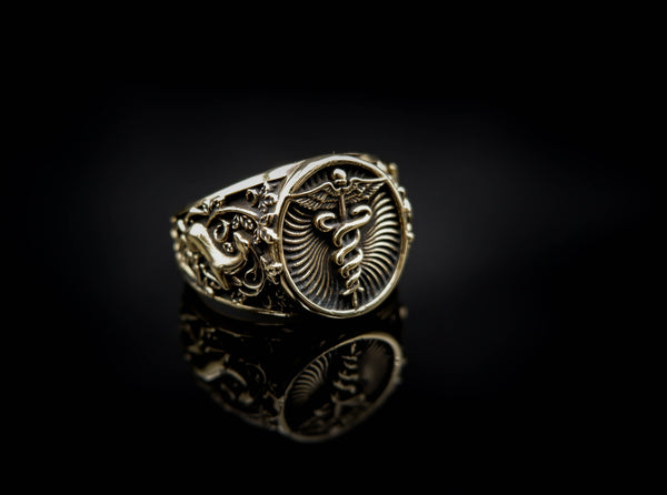 Caduceus Ring for Men Women Medical Emergency Alert Brass Jewelry Size 6-15 Br-366