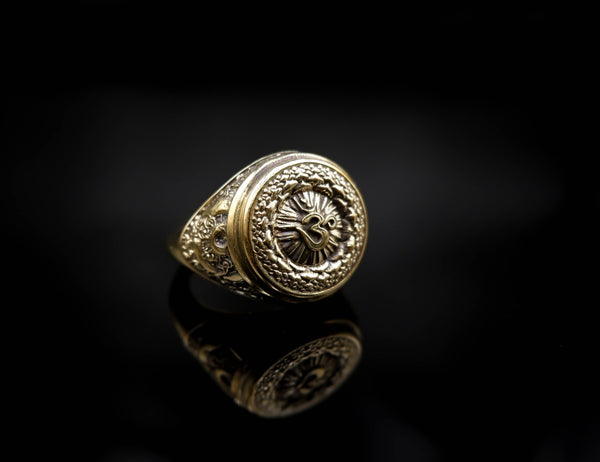 Sahasrara Chakra Ring for Men Women Mandala Yoga Om Brass Jewelry Size 6-15 Br-379