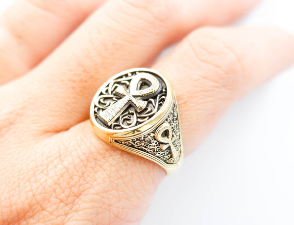 Egyptian Ankh Cross Men Women Ring Brass Jewelry Size 6-15