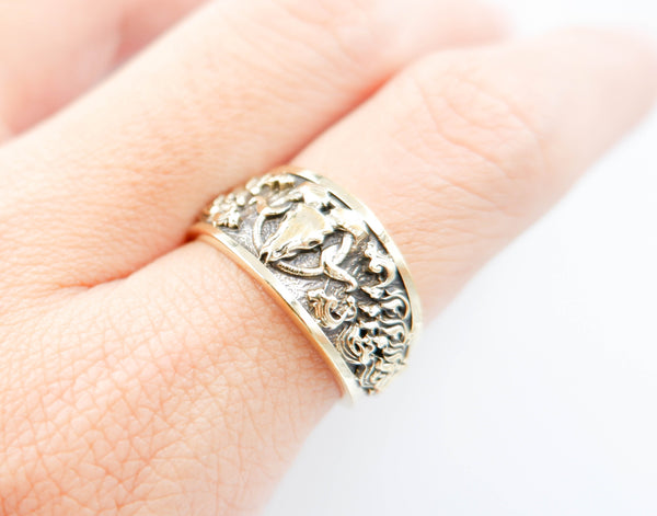 Rams Skull Ring for Women Men Gothic Baphomet Brass Jewelry Size 6-15