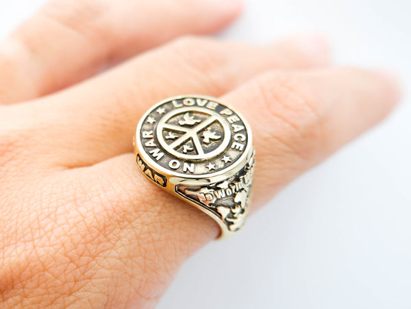 Symbol Peace Sign Ring For Women Men Brass Jewelry Size 6-15