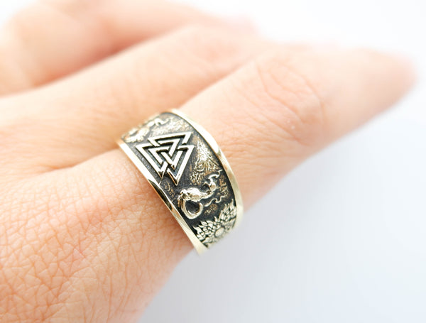Valknut Ring Norse Scandinavian Viking Brass Jewelry Size 6-15