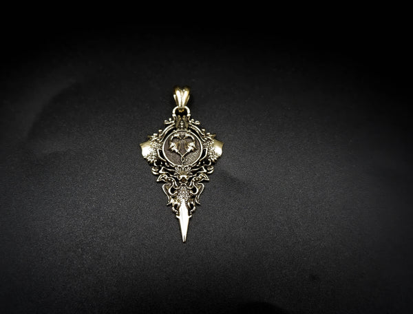 Twin Dragon Heart Pendant Gothic Viking Norse Fantasy Brass Jewelry BR-454