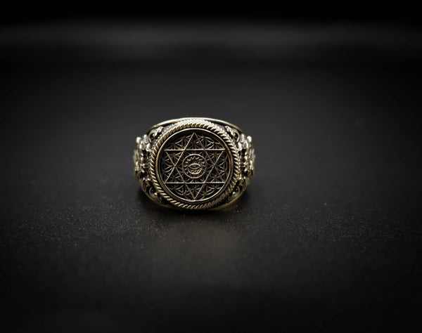 Flower Of Life Ring Pentacle Christian Pentagram for Men Women Brass Jewelry Size 6-15 Br-354