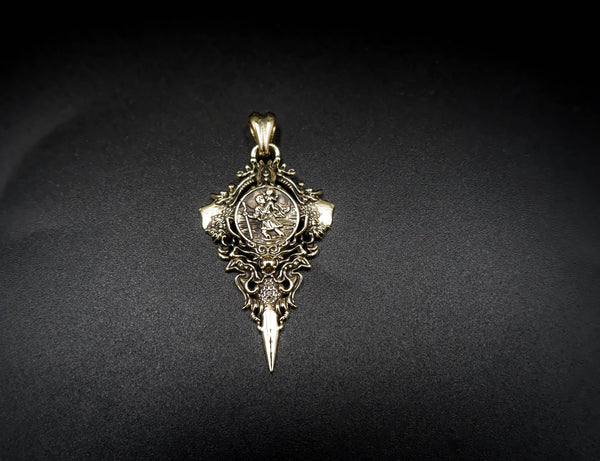 Saint Christopher Pendant Catholic Christian Amulet Brass Jewelry BR-469