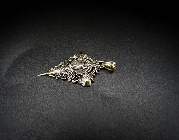 Howling Wolf on Crescent Moon Pendant Animal Wolf Brass Jewelry BR-455