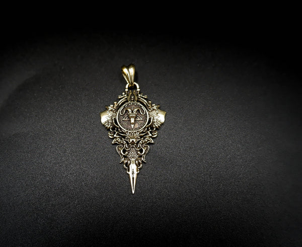 Satanic Baphomet Pendant Seal of Satan Pentagram Brass Jewelry BR-467