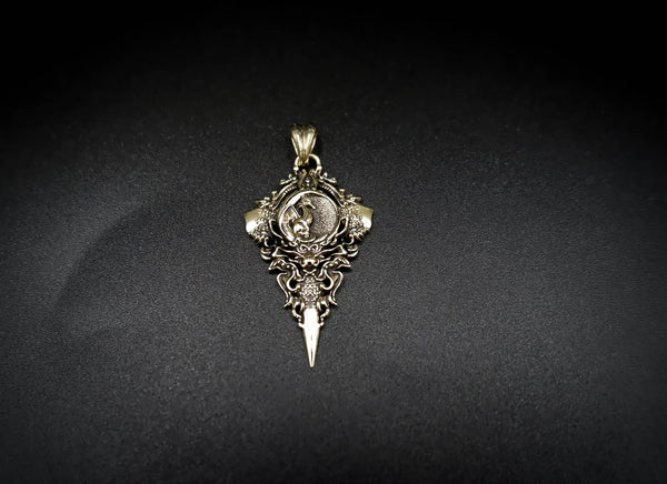 Dragon In Crescent Moon Pendant Scandinavian Norse Viking Brass Jewelry BR-472