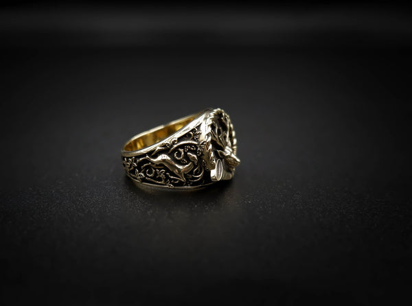 Deer with Cross Ring Christian St. Hubert Medal for Men Women Brass Jewelry Size 6-15 Br-359
