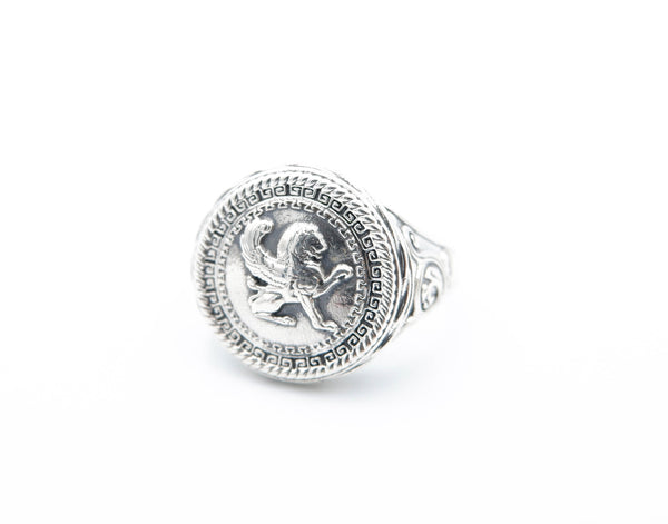 Mens Wing Lion Animal Ring Gothic Biker Winged Lion Jewelry 925 Sterling Silver Size 6-15