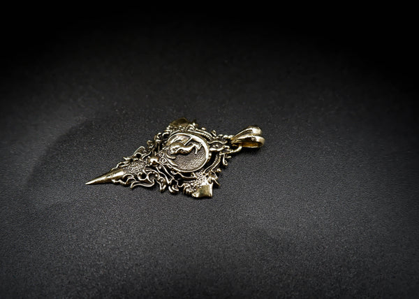Dragon In Crescent Moon Pendant Scandinavian Norse Viking Brass Jewelry BR-472