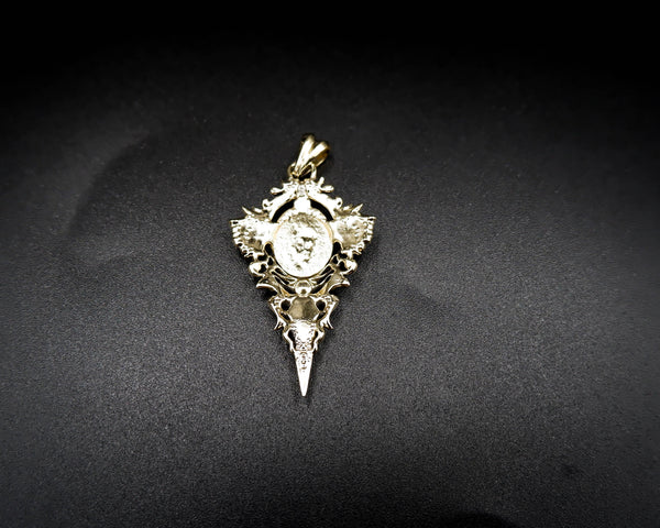 Howling Wolf on Crescent Moon Pendant Animal Wolf Brass Jewelry BR-455