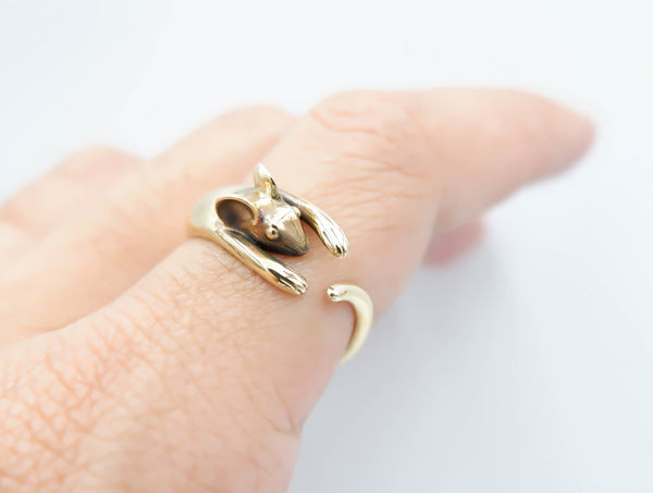Rat Mouse Ring Animal Wrap Brass Jewelry Size 6-15 Br-511
