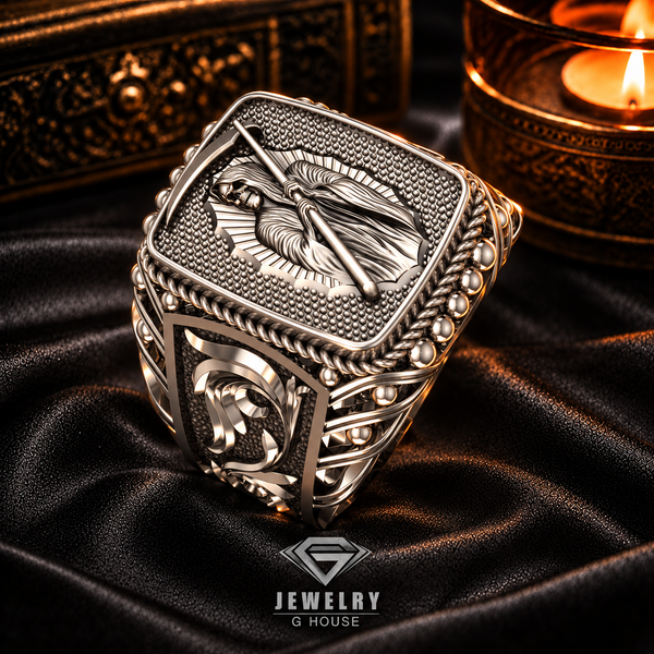 Gothic Men Death Santa Muerte Skull Ring for Men Women Angel Of Death Jewelry 925 Sterling Silver