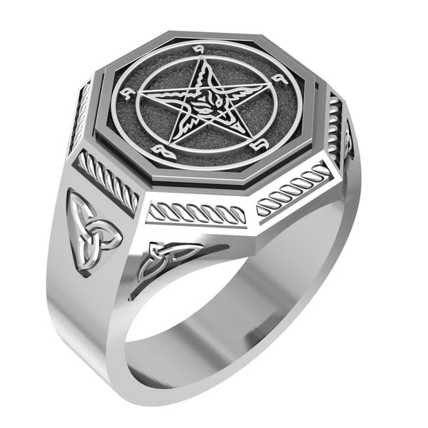 Pentagram Baphomet Satan Goat Demon Ring for Man Women 925 Sterling Silver Size 6-15