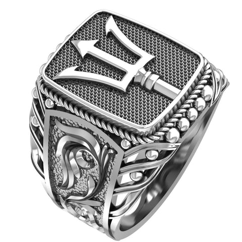 Poseidon Greek God of The Sea Trident Ring Ancient Amulet Jewelry 925 Sterling Silver Size 6-15