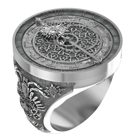Astronomical Clock Ring for Men Women Zodiac Gothic Mayan Jewelry 925 Sterling Silver R-369